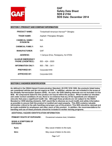 GAF Safety Data Sheet SDS # 2184 SDS Date: December 2014