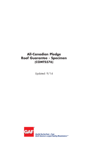 All-Canadian Pledge Roof Guarantee - Specimen (COMTS576) Updated: 9/14