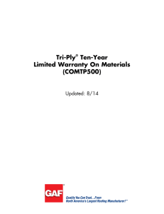 Tri-Ply Ten-Year Limited Warranty On Materials (COMTP500)
