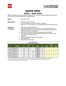 QUICK SPEC METAL – ROOF MATE Method Requirements