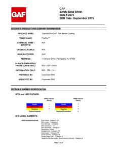 GAF Safety Data Sheet SDS # 2075 SDS Date: September 2015