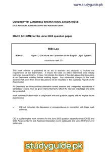 www.studyguide.pk  MARK SCHEME for the June 2005 question paper 9084 Law