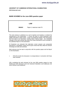 www.studyguide.pk MARK SCHEME for the June 2005 question paper  LAW