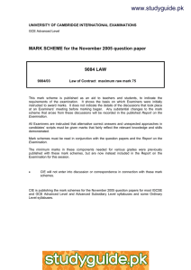 www.studyguide.pk MARK SCHEME for the November 2005 question paper  9084 LAW
