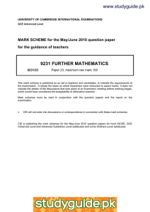 www.studyguide.pk 9231 FURTHER MATHEMATICS