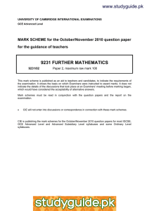 www.studyguide.pk 9231 FURTHER MATHEMATICS