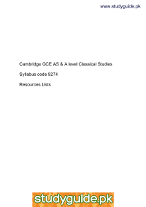 www.xtremepapers.net www.studyguide.pk Cambridge GCE AS &amp; A level Classical Studies