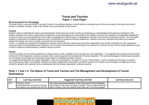 www.studyguide.pk Travel and Tourism Paper 1: Core Paper