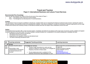 www.studyguide.pk Travel and Tourism Paper 3: International Business and Leisure Travel Services