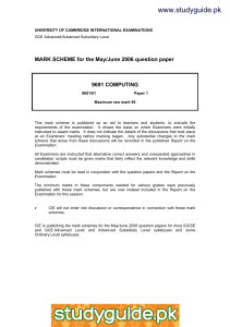 www.studyguide.pk MARK SCHEME for the May/June 2006 question paper 9691 COMPUTING