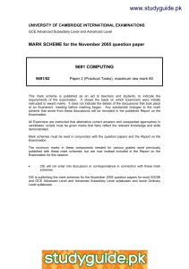 www.studyguide.pk MARK SCHEME for the November 2005 question paper  9691 COMPUTING
