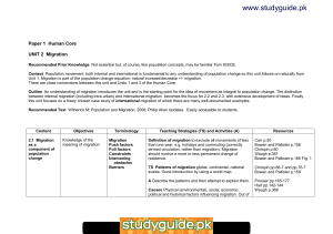 www.studyguide.pk  Paper 1  Human Core UNIT 2  Migration