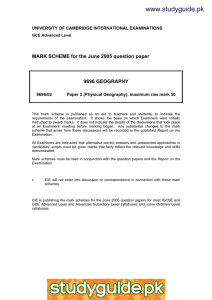 www.studyguide.pk MARK SCHEME for the June 2005 question paper  9696 GEOGRAPHY