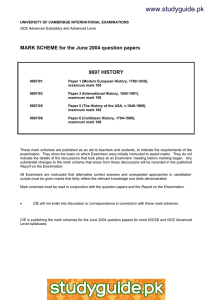 www.studyguide.pk MARK SCHEME for the June 2004 question papers  9697 HISTORY