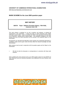 www.studyguide.pk MARK SCHEME for the June 2005 question paper  9697 HISTORY