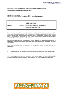 www.studyguide.pk MARK SCHEME for the June 2005 question papers  9697 HISTORY
