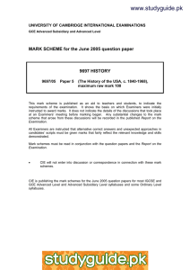 www.studyguide.pk MARK SCHEME for the June 2005 question paper  9697 HISTORY