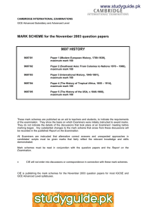 www.studyguide.pk MARK SCHEME for the November 2003 question papers  9697 HISTORY