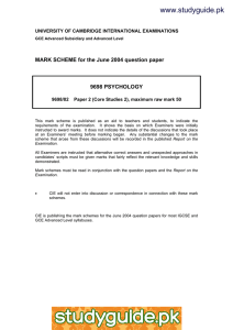 www.studyguide.pk MARK SCHEME for the June 2004 question paper  9698 PSYCHOLOGY