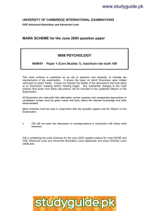 www.studyguide.pk MARK SCHEME for the June 2005 question paper  9698 PSYCHOLOGY