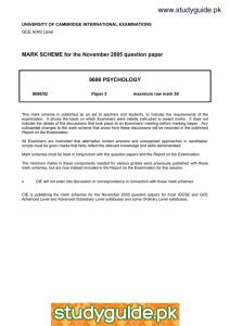 www.studyguide.pk MARK SCHEME for the November 2005 question paper  9698 PSYCHOLOGY
