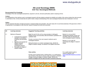 www.studyguide.pk AS Level Sociology (9699) Unit Two: Sociological Methods
