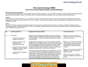 www.studyguide.pk AS Level Sociology (9699) Unit Three: Social Differentiation and Stratification