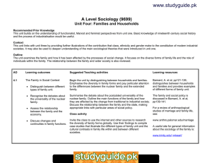 www.studyguide.pk A Level Sociology (9699) Unit Four: Families and Households