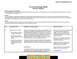 www.studyguide.pk A Level Sociology (9699) Unit Six: Religion