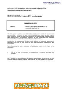 www.studyguide.pk MARK SCHEME for the June 2005 question paper  9699 SOCIOLOGY