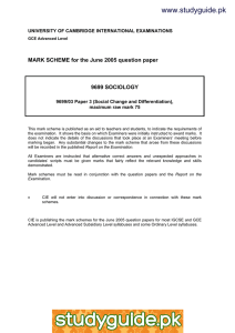 www.studyguide.pk MARK SCHEME for the June 2005 question paper  9699 SOCIOLOGY