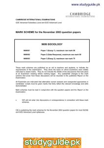 www.studyguide.pk MARK SCHEME for the November 2003 question papers  9699 SOCIOLOGY