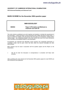 www.studyguide.pk MARK SCHEME for the November 2004 question paper  9699 SOCIOLOGY