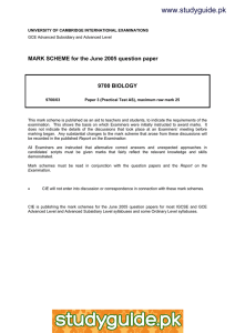 www.studyguide.pk MARK SCHEME for the June 2005 question paper  9700 BIOLOGY