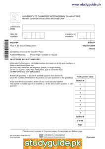 www.studyguide.pk UNIVERSITY OF CAMBRIDGE INTERNATIONAL EXAMINATIONS General Certificate of Education Advanced Level 9700/04