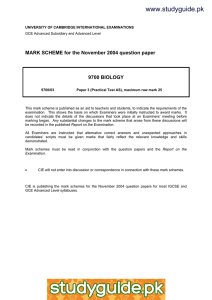 www.studyguide.pk MARK SCHEME for the November 2004 question paper  9700 BIOLOGY