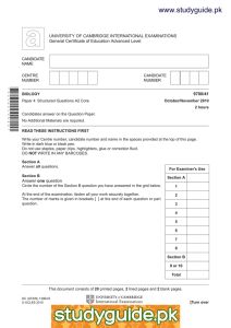 www.studyguide.pk UNIVERSITY OF CAMBRIDGE INTERNATIONAL EXAMINATIONS General Certificate of Education Advanced Level 9700/41