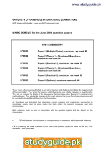 www.studyguide.pk MARK SCHEME for the June 2004 question papers  9701 CHEMISTRY