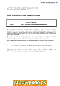 www.studyguide.pk  MARK SCHEME for the June 2005 question paper 9701 CHEMISTRY