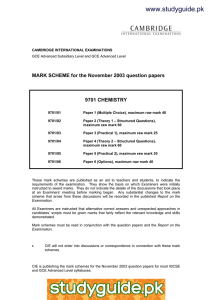 www.studyguide.pk MARK SCHEME for the November 2003 question papers  9701 CHEMISTRY