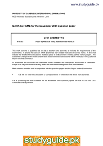 www.studyguide.pk  MARK SCHEME for the November 2004 question paper 9701 CHEMISTRY