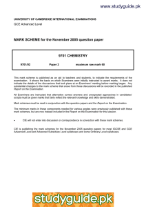 www.studyguide.pk MARK SCHEME for the November 2005 question paper  9701 CHEMISTRY