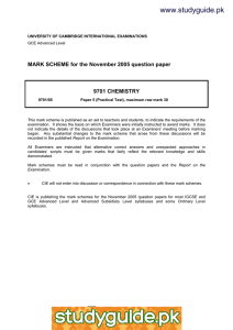 www.studyguide.pk  MARK SCHEME for the November 2005 question paper 9701 CHEMISTRY