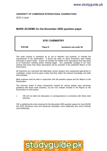 www.studyguide.pk MARK SCHEME for the November 2005 question paper  9701 CHEMISTRY