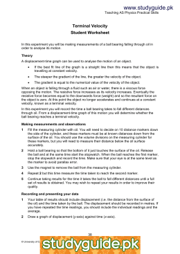 Worksheets Displacement And Velocity Worksheet terminal velocity student worksheet www xtremepapers com studyguide pk worksheet
