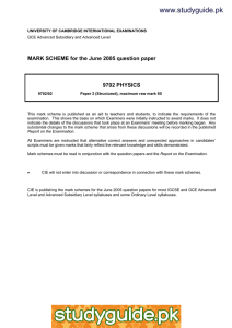 www.studyguide.pk  MARK SCHEME for the June 2005 question paper 9702 PHYSICS