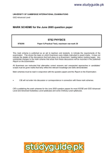 www.studyguide.pk  MARK SCHEME for the June 2005 question paper 9702 PHYSICS