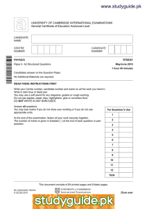 www.studyguide.pk UNIVERSITY OF CAMBRIDGE INTERNATIONAL EXAMINATIONS General Certificate of Education Advanced Level 9702/41