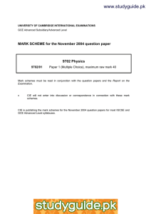 www.studyguide.pk MARK SCHEME for the November 2004 question paper  9702 Physics