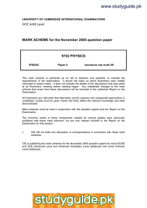 www.studyguide.pk MARK SCHEME for the November 2005 question paper  9702 PHYSICS
